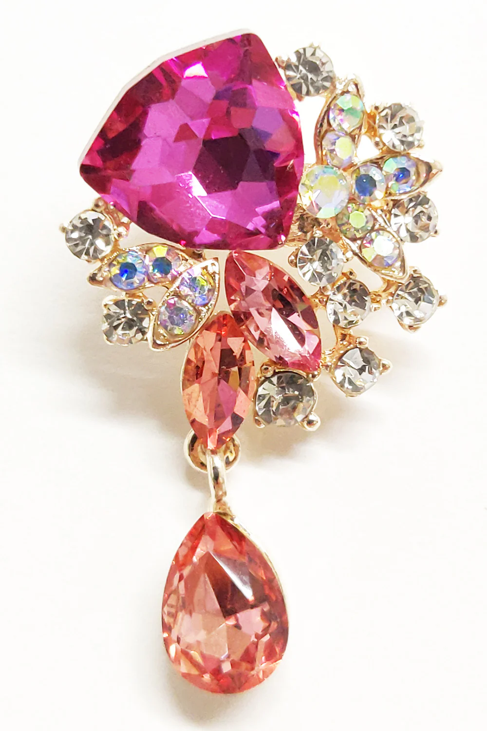 Crystal Tear Drop Pin Magenta Rose