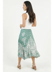 Printed A Line Hanky Hem Midi Skirt Green