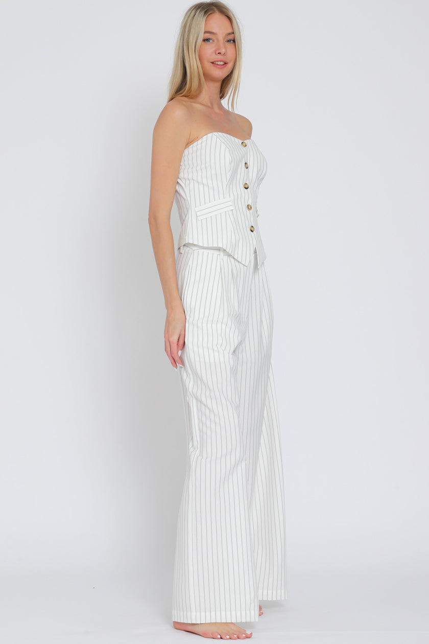 tube vest and high waisted stripe long pants set front