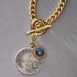 N713-GLD/VS-BD/LAB GOLD TOGGLE GEORGE II LABRADORITE CHARM NECKLACE close up back side