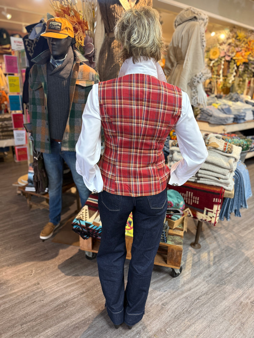 Christmas Holiday Plaid Gold Button Down Vest back

