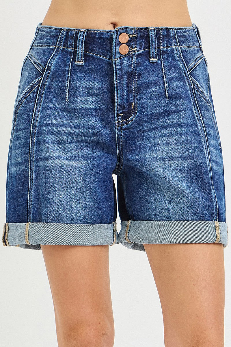 High Rise Seamed Roll Up Shorts