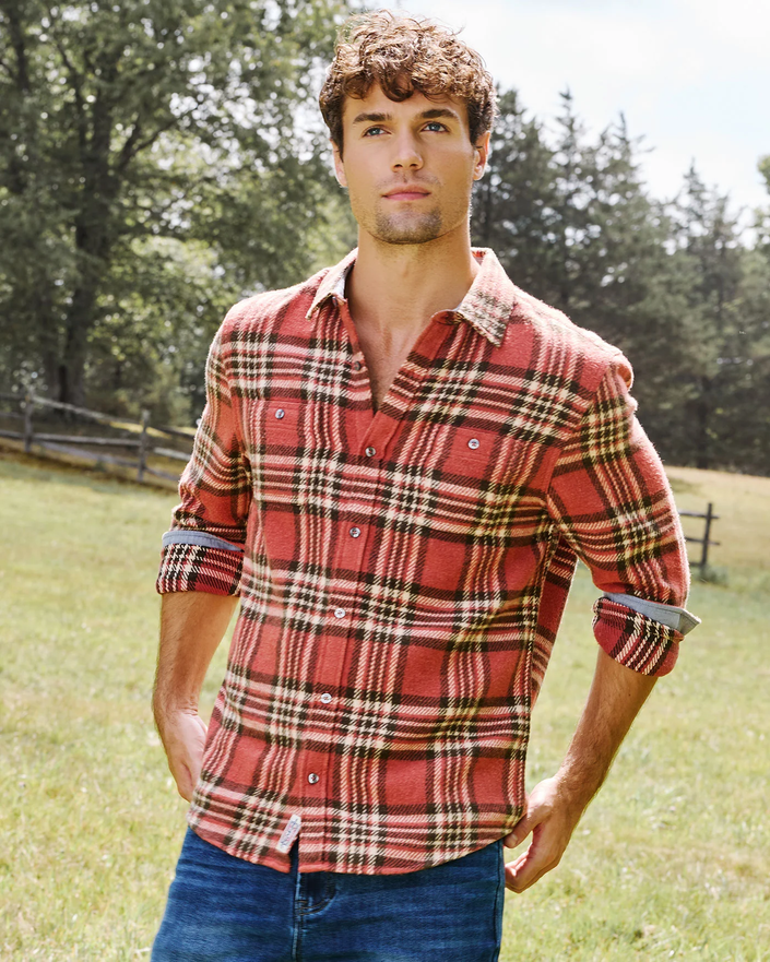 SEABROOK LS VINTAGE WASH FLANNEL SHIRT front brick/brown