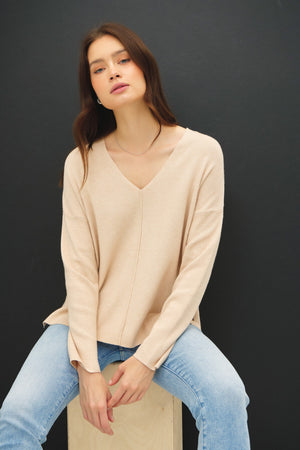 Geena Relaxed VNeck Sweter W Center Seam
oatmeal