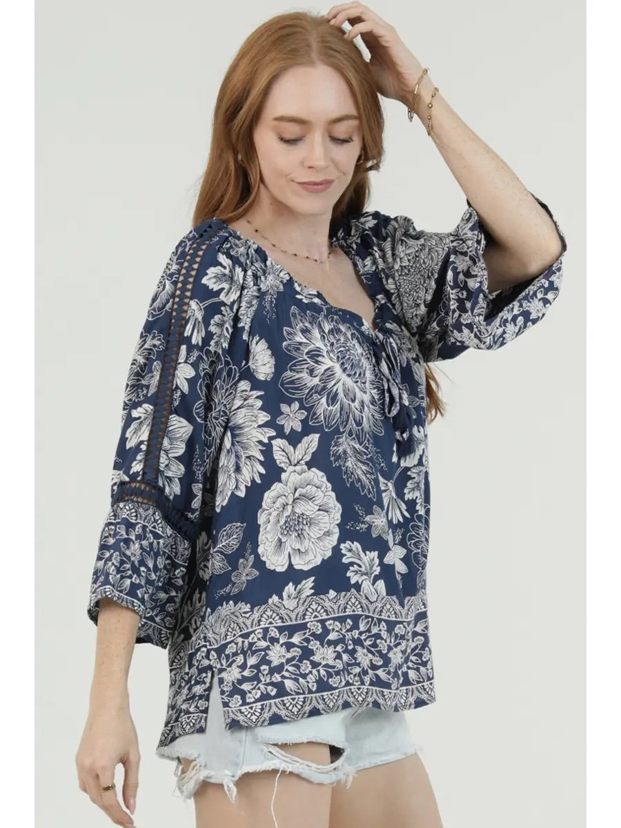 Scoop NeckTie Front LS Crochet Top