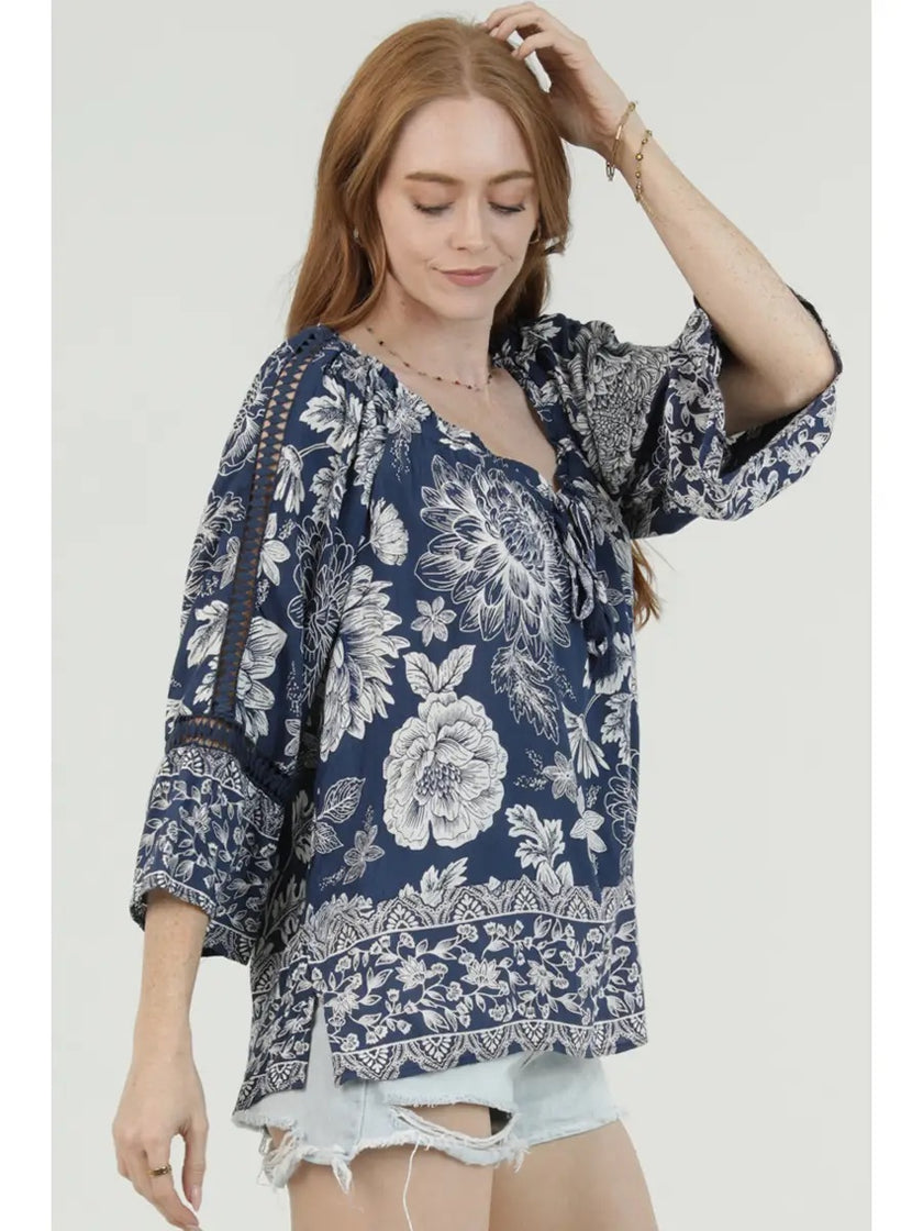 Scoop NeckTie Front LS Crochet Top