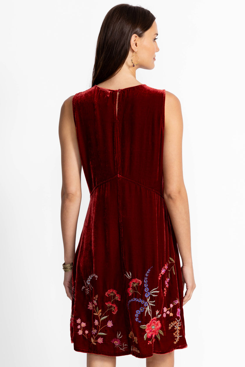 VELVET CHEVRON TANK DRESS- back mayra cranbery