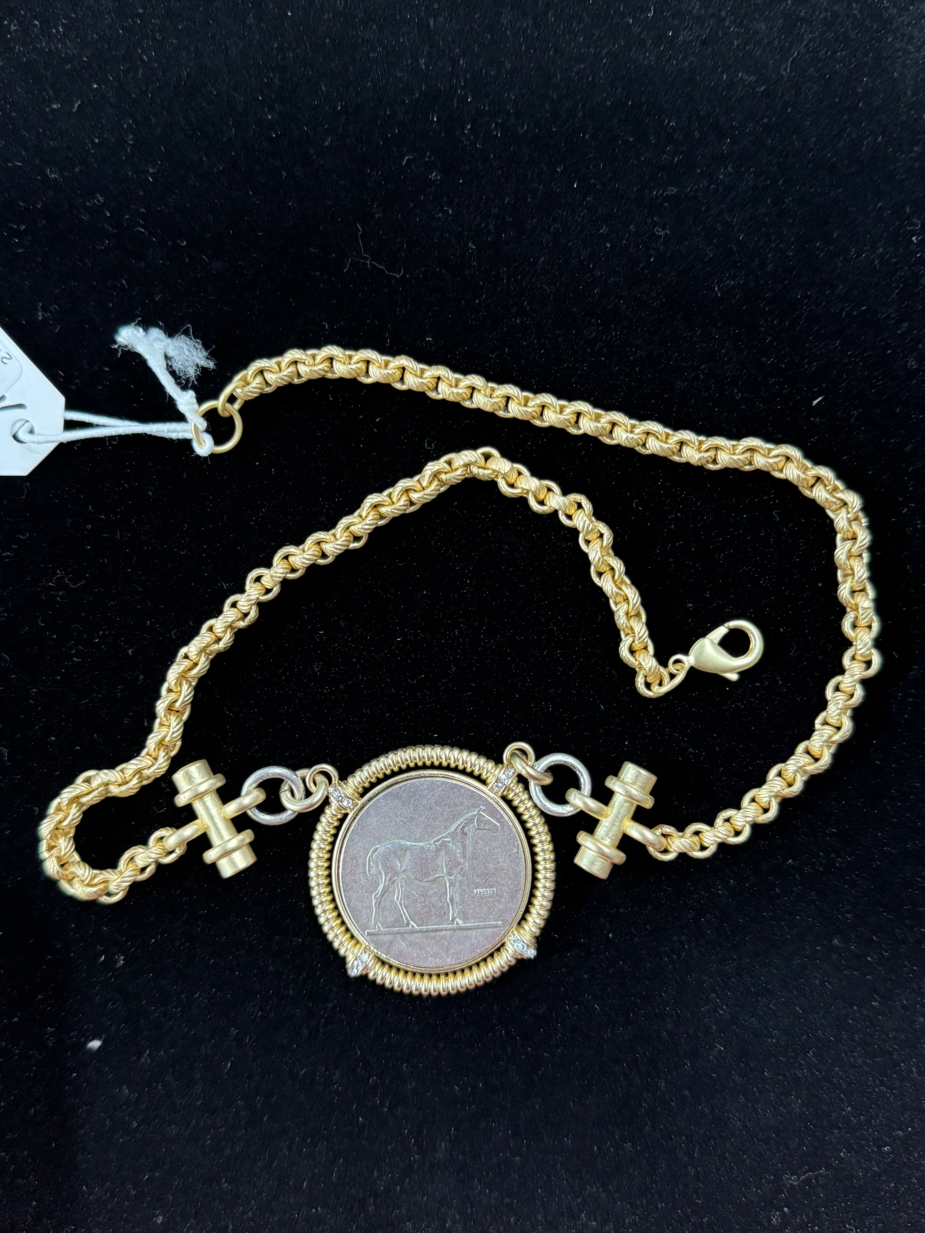 Equestrian Coin with Gold Finish Chain NW-26-48