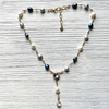 Crystal and Denim Mixpearl Drop Necklace- Golden Romance
