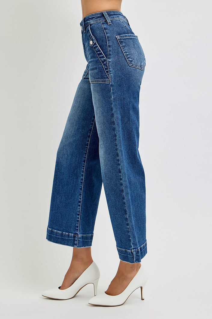 High Rise Ankle Wide Leg-Patch Jean
