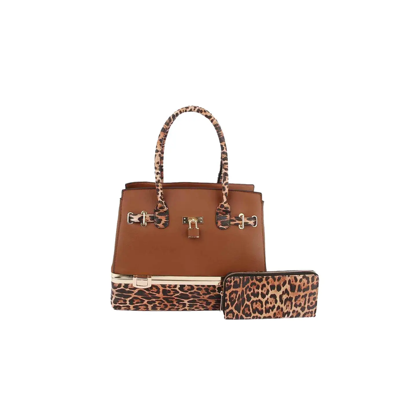 2 in 1 Cheetah Accent Handbag and Clutch brown