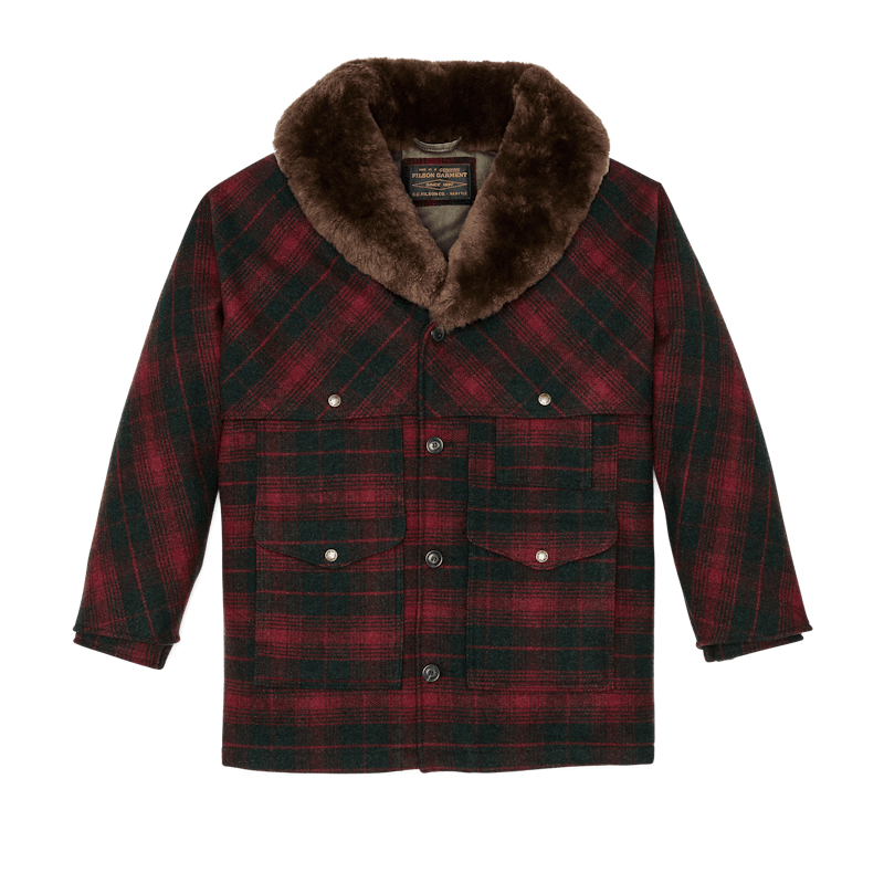 Filson Lined Wool Packer Coat Red and black stock image front