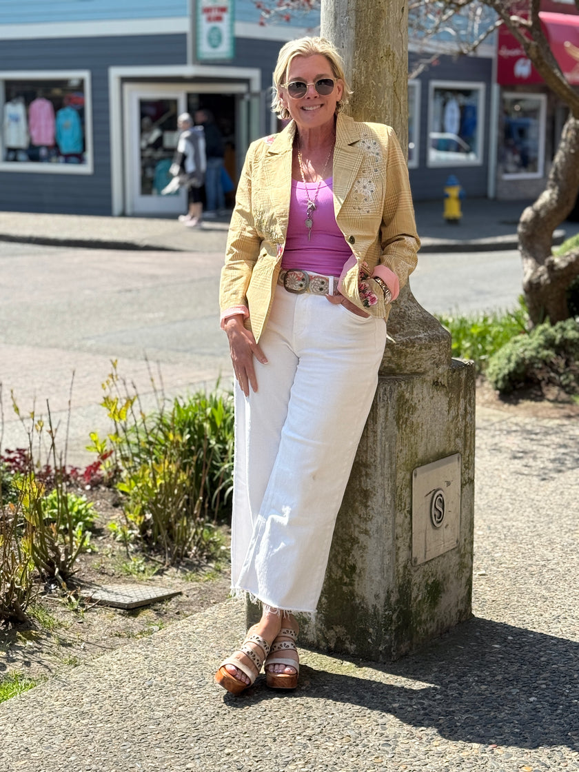 YD PLAID EMBROIDERED BLAZER front