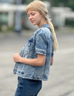 Puff Sleeve Denim Jacket petal blue side