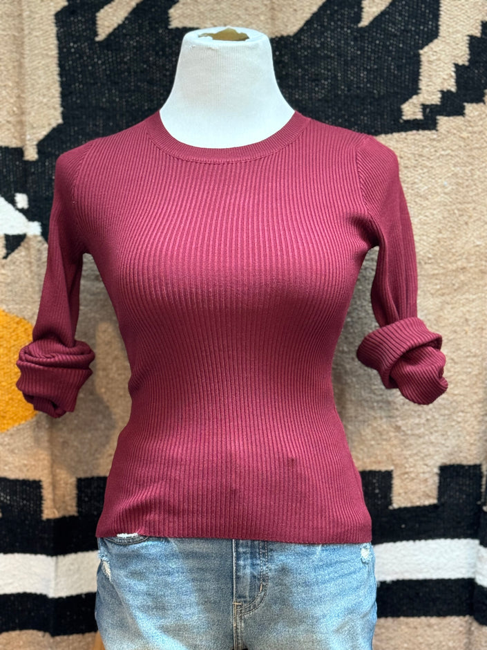 Crew Neck Rib Sweater Top