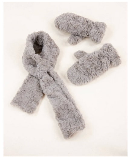 Minky Swirls Faux Fur Keyhole Scarf ( Mittens not included) khaki