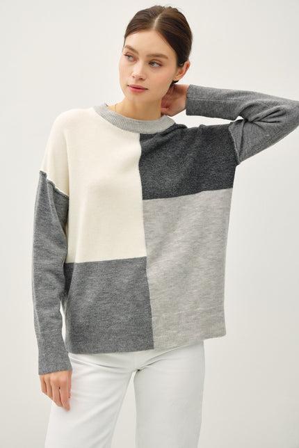 CREW NECK COLOR BLOCKED SWEATER front