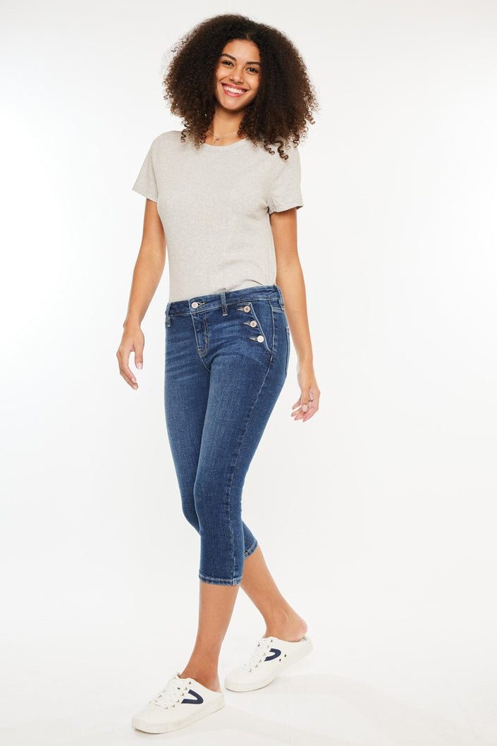 Marie Front Pocket Button Mid Rise Capri Jeans front/side