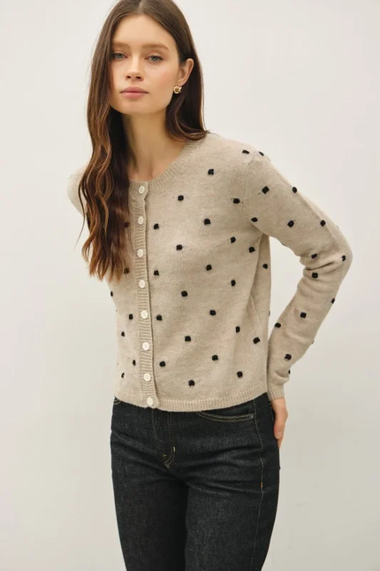 Polka Dot Sweater Cardigan mushroom