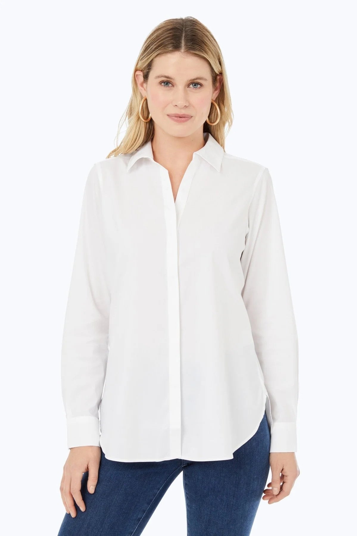 Kylie No Iron Stretch Long Sleeve Shirt whtie front