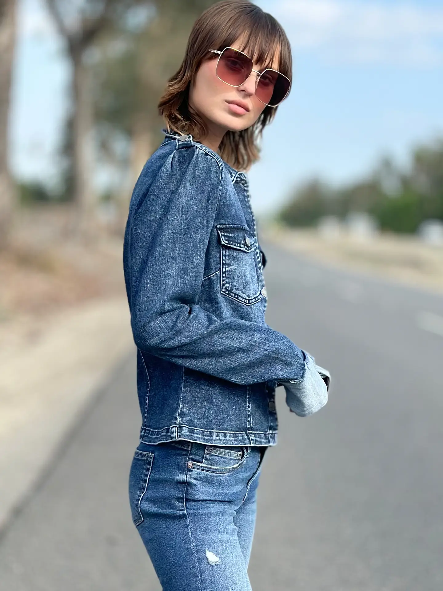 The Cuff Me Denim Jacket cloud blue side