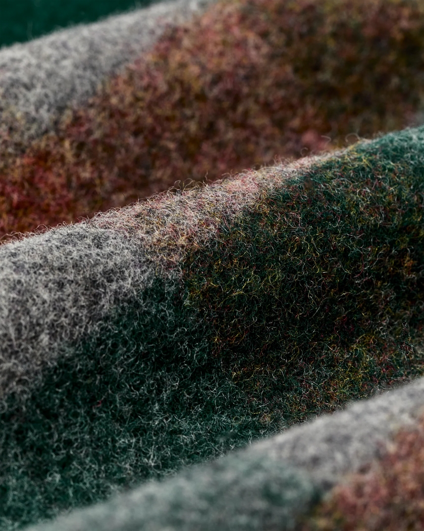 mackinaw wool jac-shirt green multicolored plaid close up