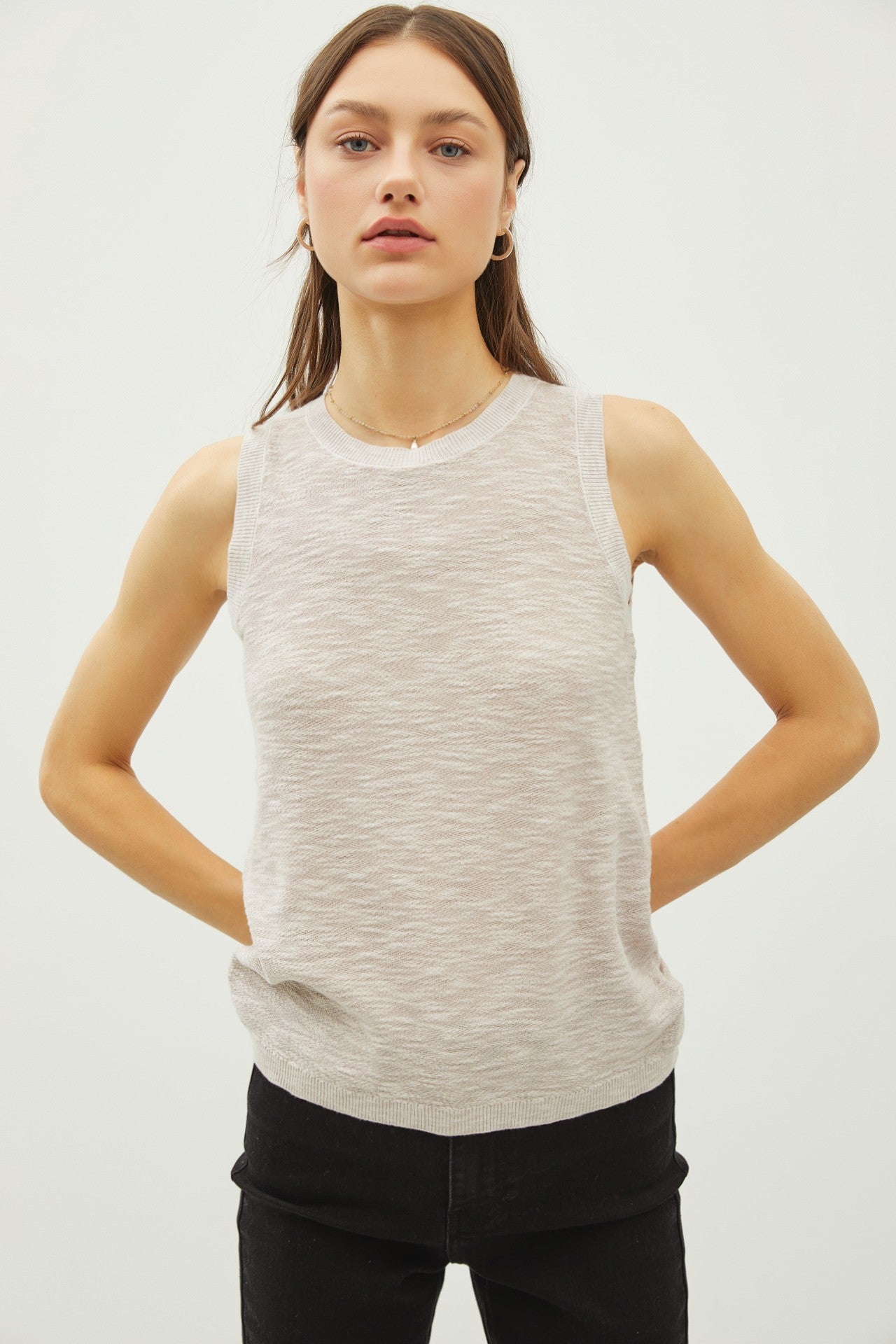 Mindy Sleeveless Round Neck Slip Knit earth grey