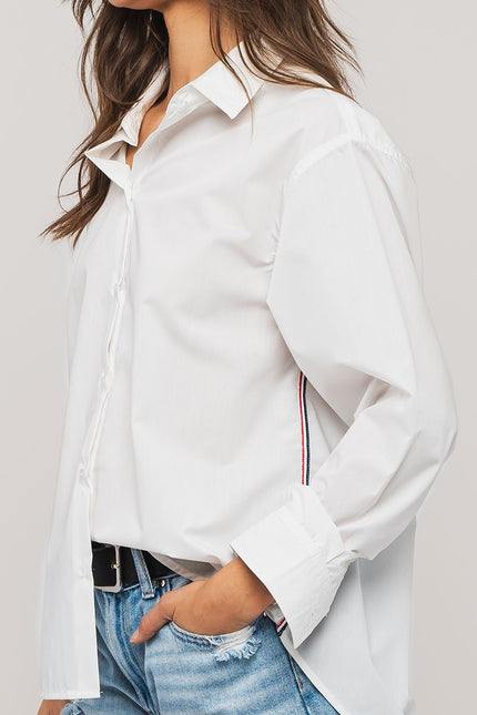 Twill Tape Button Down Oversized Stripe Shirt side