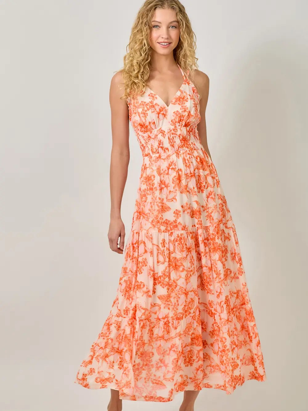 Printed Mesh Long Tiered Dress