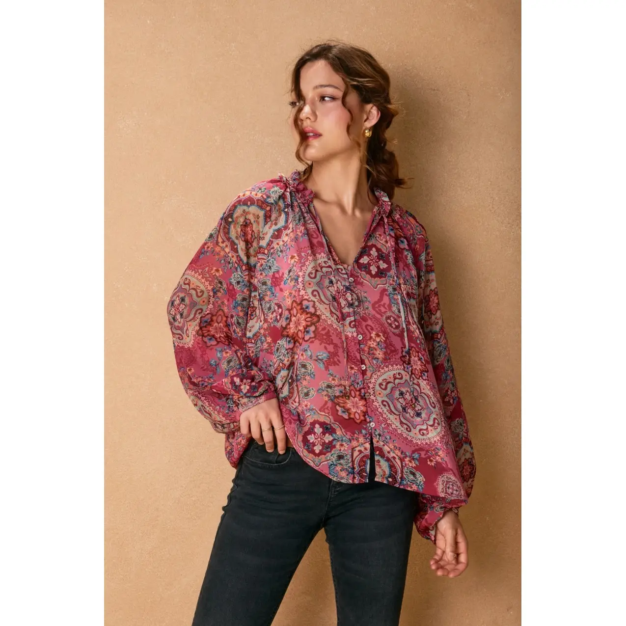 Star Girl Blouse, paisley print-front