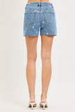 Kim High Rise Floral EMB Shorts medium wash-back