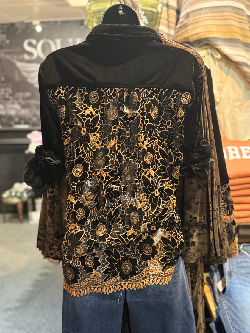 VELVET SHIRT W VELVET CUTWORK BACK black back