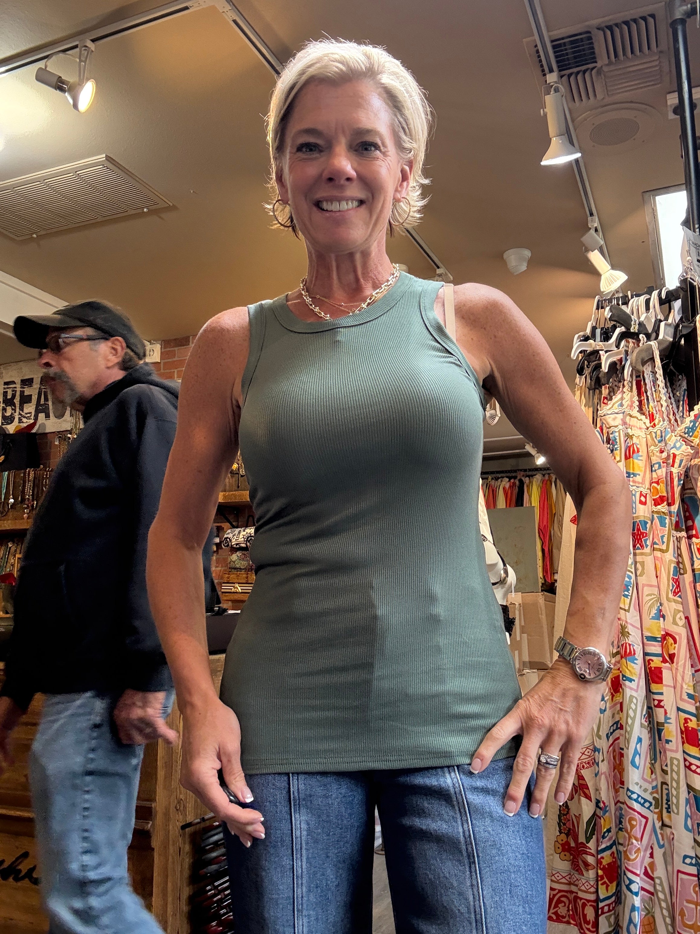 Essential Micro-Ribbed Athleisure Tank Top silky pine
