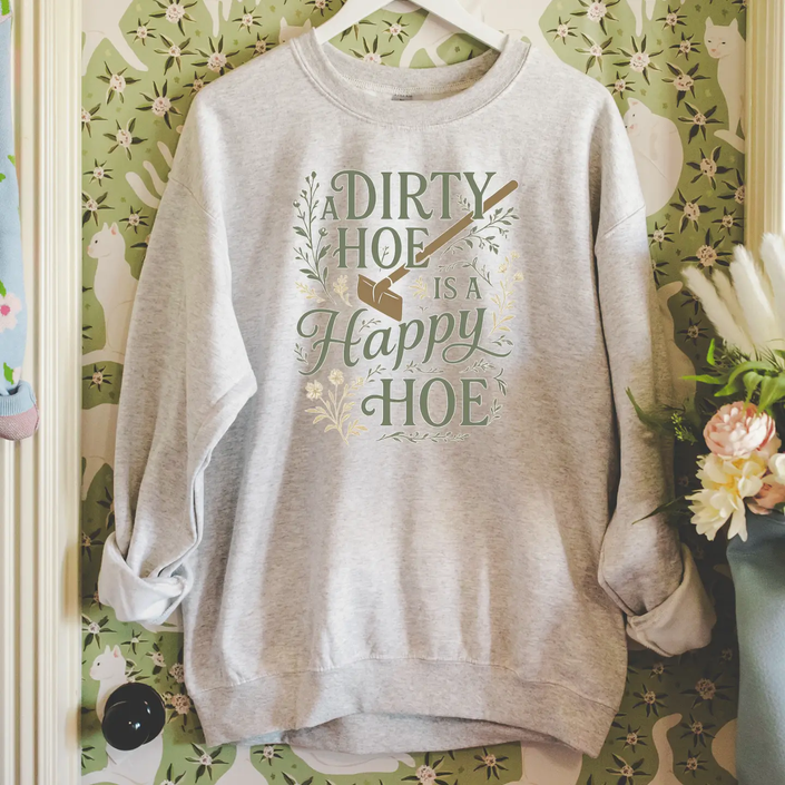 Dirty Hoe Happy Hoe Graphic Crew ash