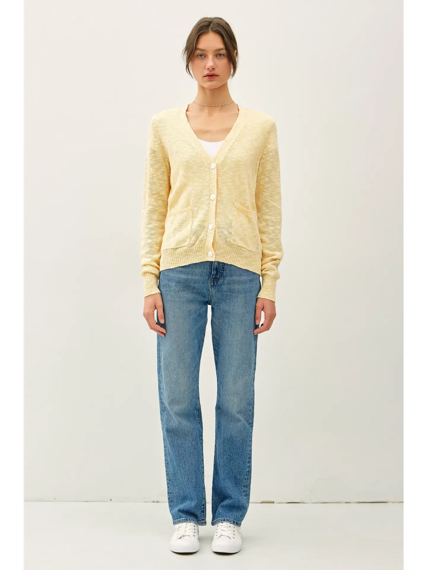 Cotton Slub Button Up Cardigan front