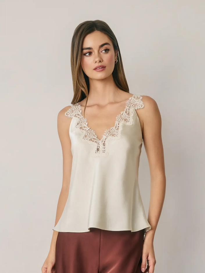 Satin Lace Trim Cami Top