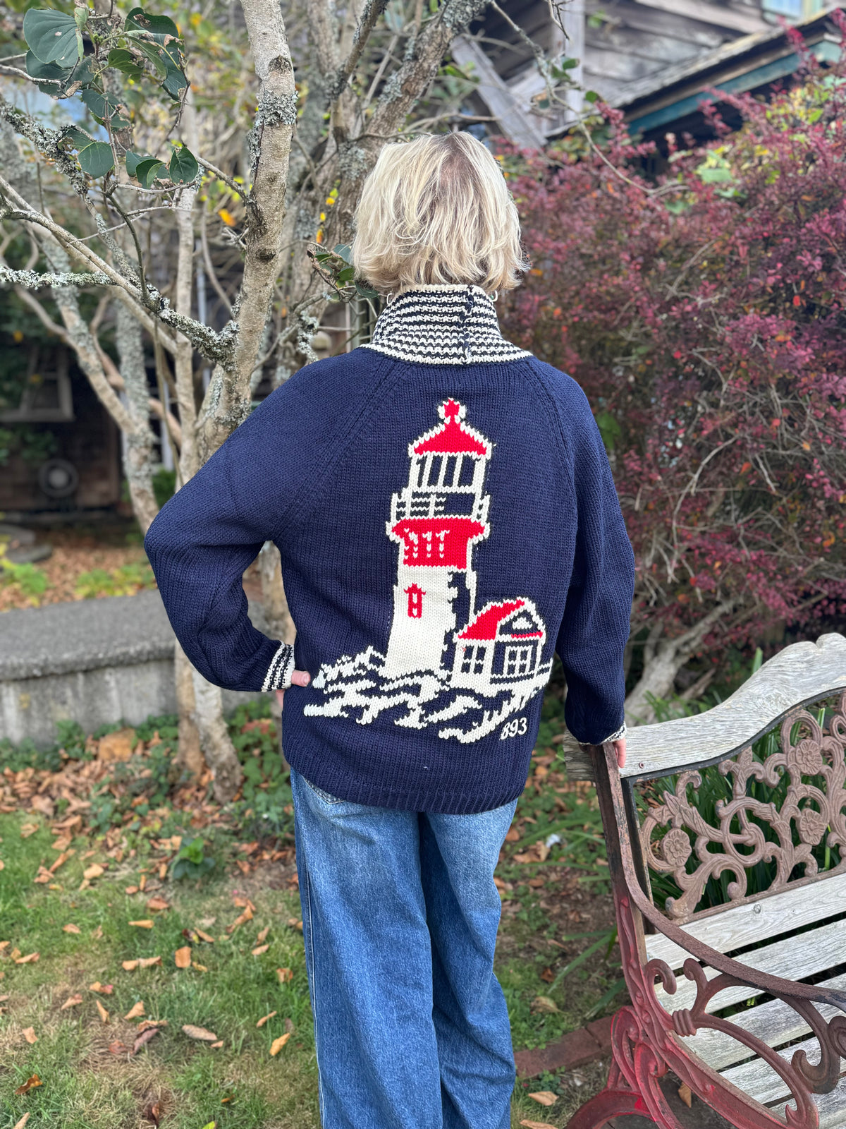 1983 Heseda Head Cardigan, navy/red/white-back