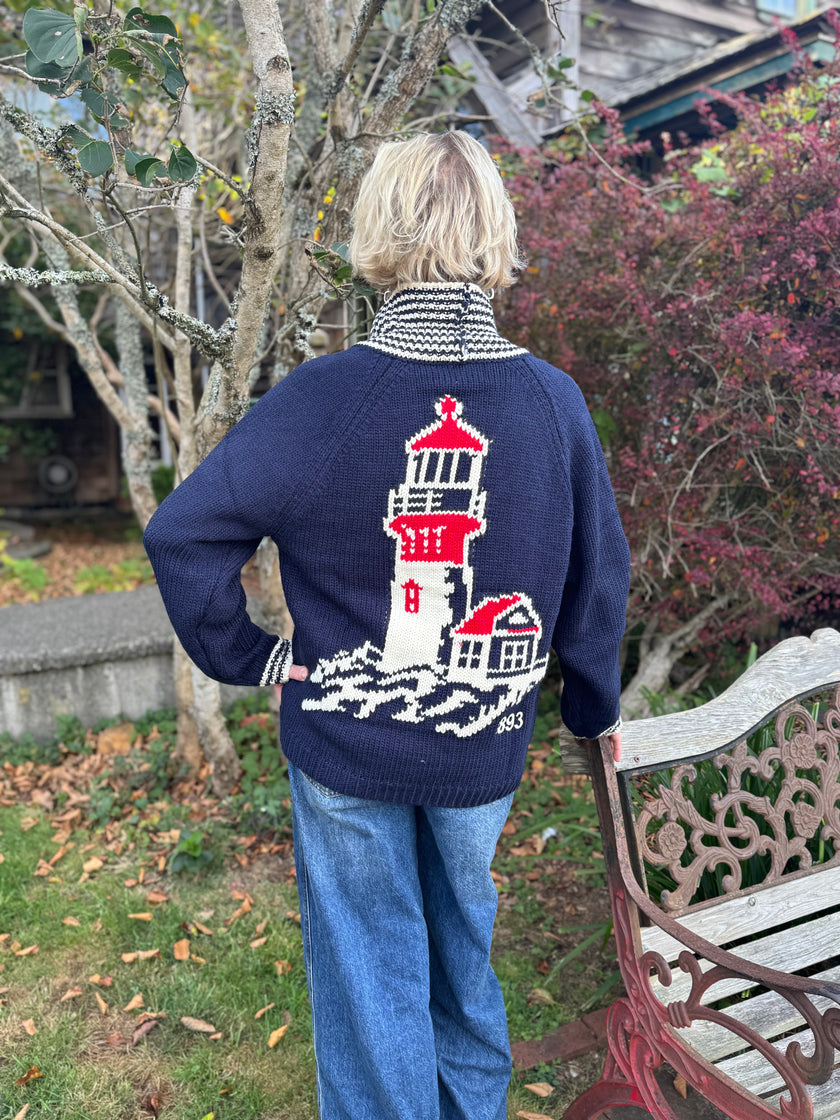 1983 Heseda Head Cardigan, navy/red/white-back