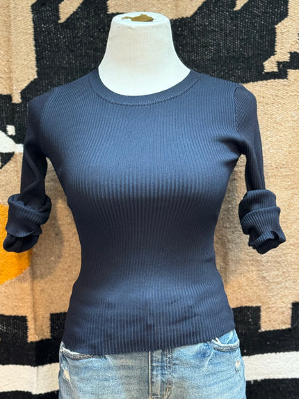 Crew Neck Rib Sweater Top navy