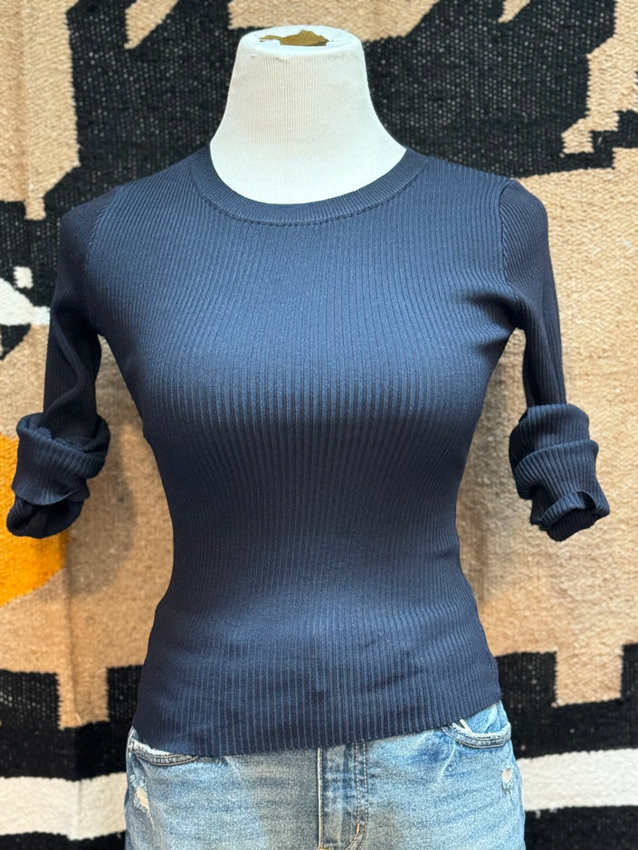 Crew Neck Rib Sweater Top