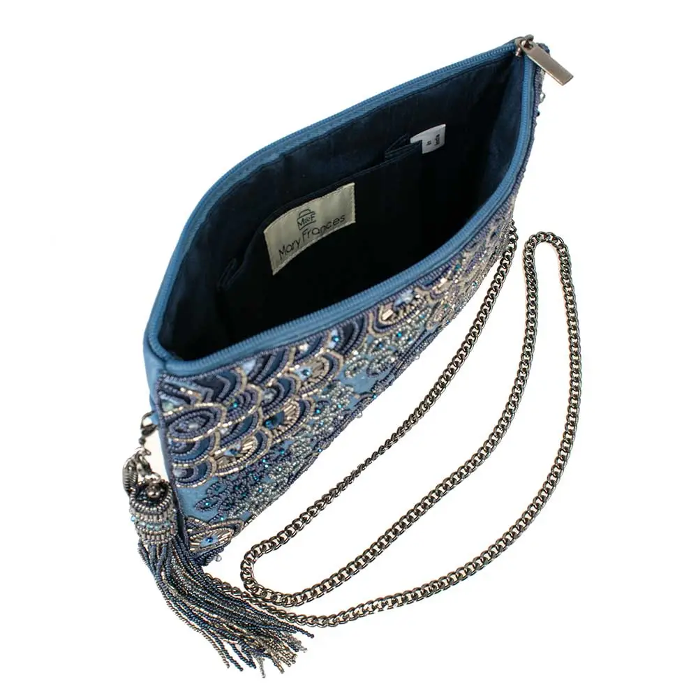 ork It Denim Blue Beaded Embellished Crossbody Clutch inside