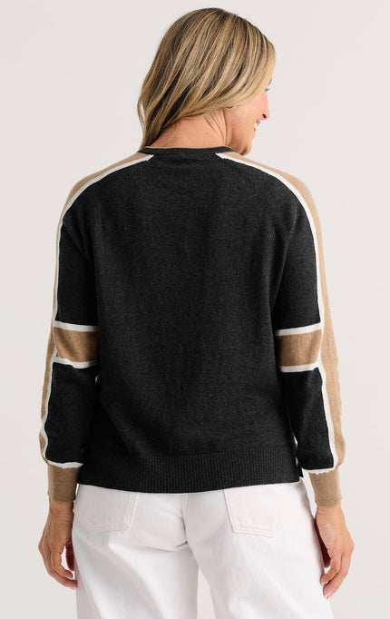 Mandy Midnight Crewneck, gray,tan, white-back