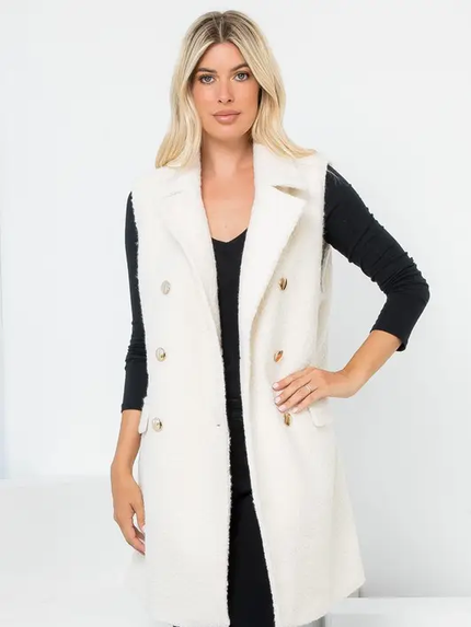 Curly Textured Wool Double Breasted Vest