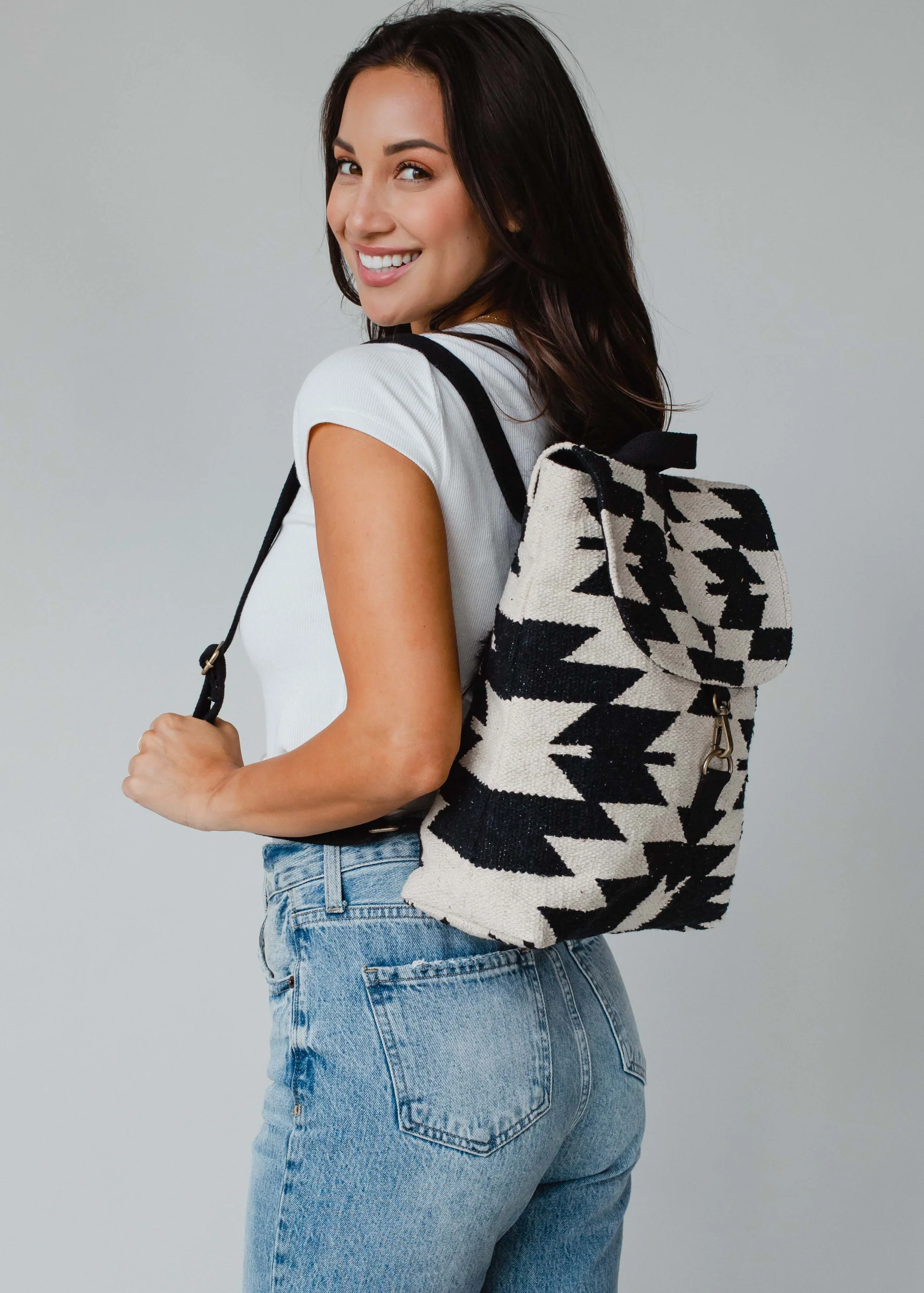 Cream & Black Aztec Backpack side