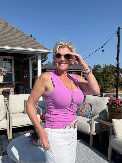 Ribbed Scoop Neck Tank Top bright mauve front/side
