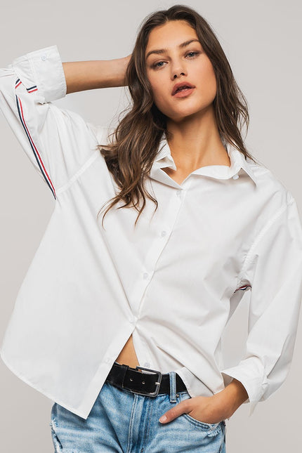 Twill Tape Button Down Oversized Stripe Shirt front