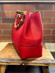 Women's Bag in Genuine Leather with Real Bamboo Hand | Rosso side