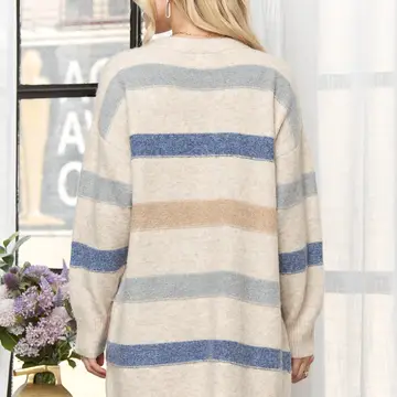 MULTI-COLORED STRIPE SWEATER KNIT CARDIGAN WITH SIDI