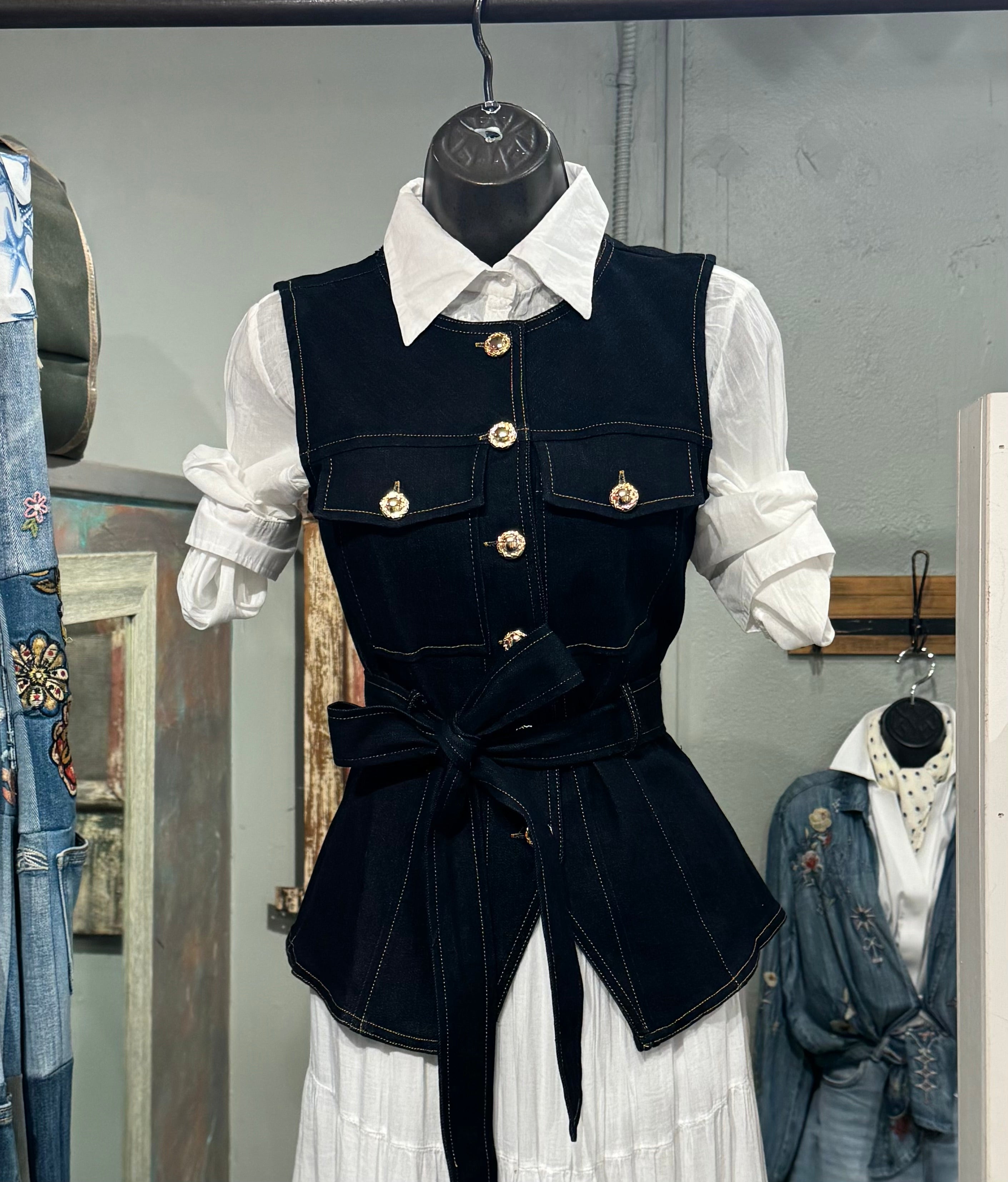 Denim belted Vest