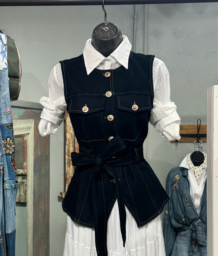 Denim Belted Vest